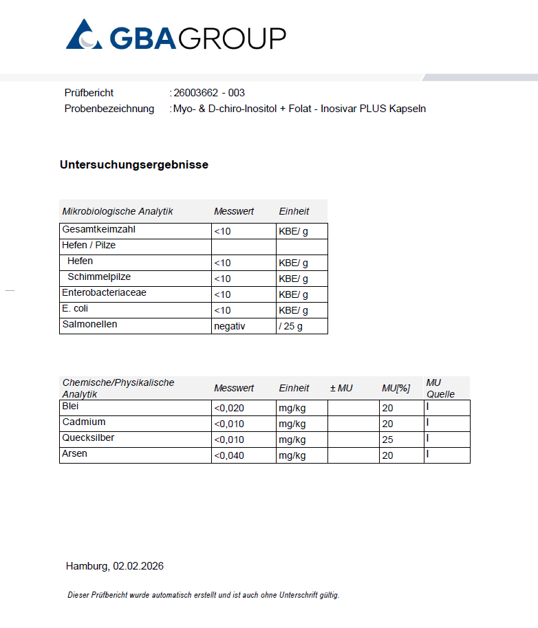 Myo- & D-Chiro-Inositol + Folat - Kapseln - 30 Tage