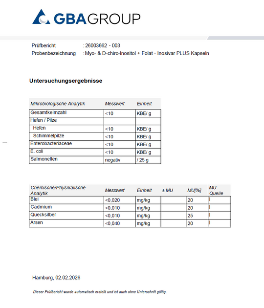 Myo- & D-Chiro-Inositol + Folat - Kapseln - 30 Tage